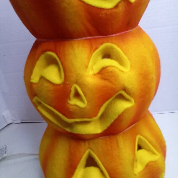 Vintage 3 Tier Jack O Lantern Pumpkin Felt Covered Blow Mold Halloween 18" Works - Picture 4 of 13